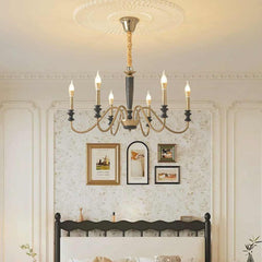 Chandelier Vintage Farmhouse Iron Wood Candle Bedroom