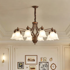 Chandelier Vintage Farmhouse Metal White Glass Flower Corner