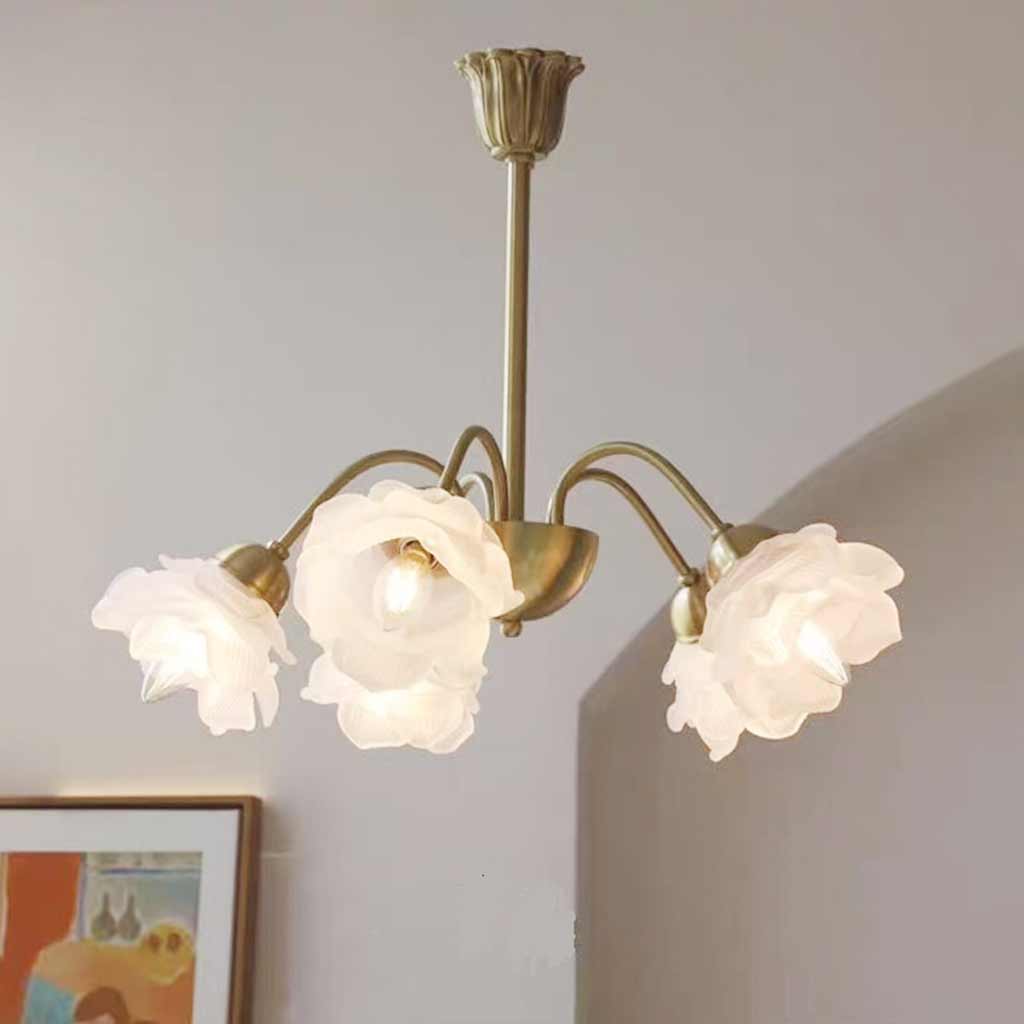 Chandelier Vintage Glass Rose Flower Iron Branch Gold Corner