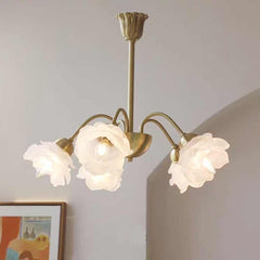 Chandelier Vintage Glass Rose Flower Iron Branch Gold Corner