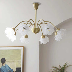 Chandelier Vintage Glass Rose Flower Iron Branch Gold Room