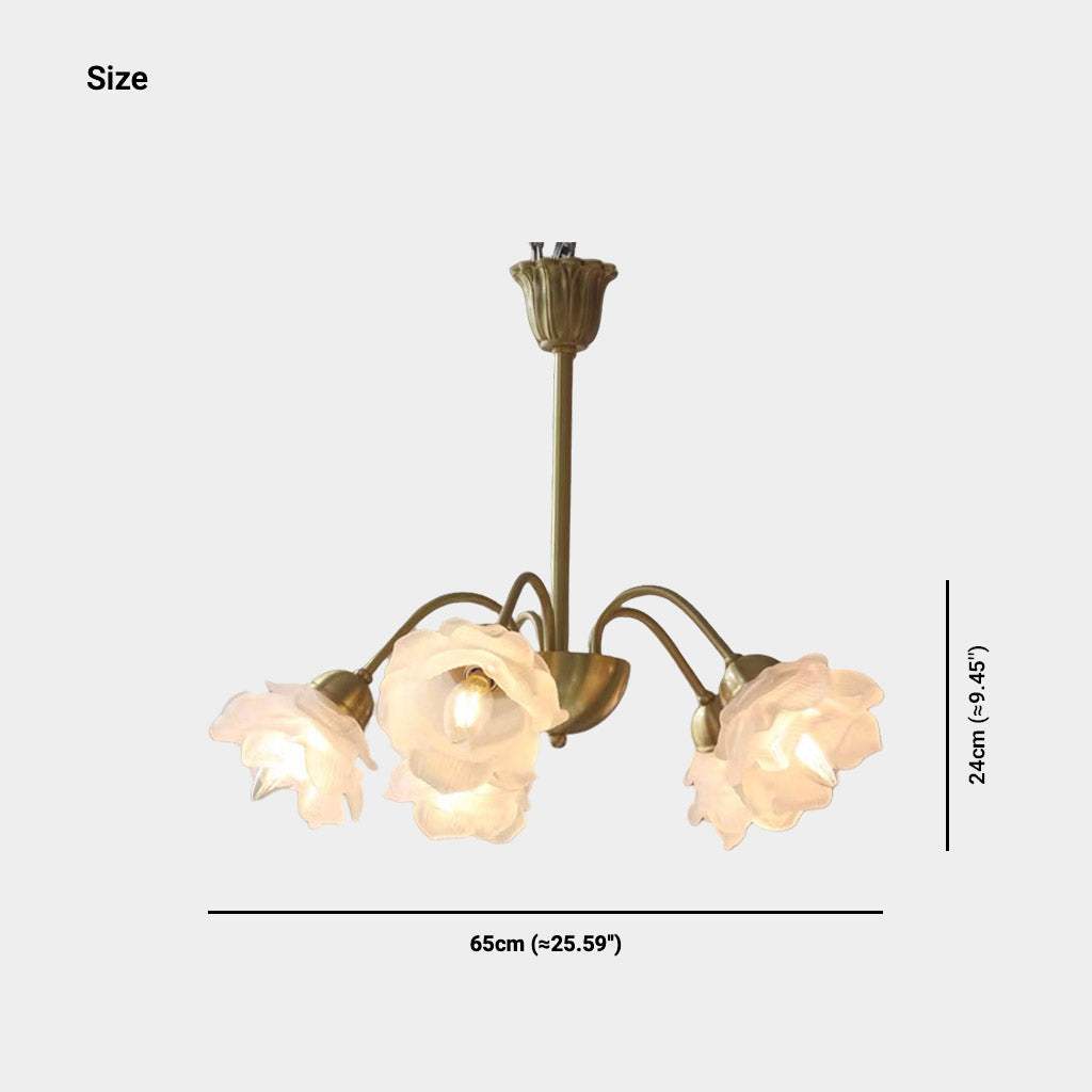 Chandelier Vintage Glass Rose Flower Iron Branch Gold Size