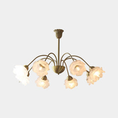 Chandelier Vintage Glass Rose Flower Iron Branch Gold