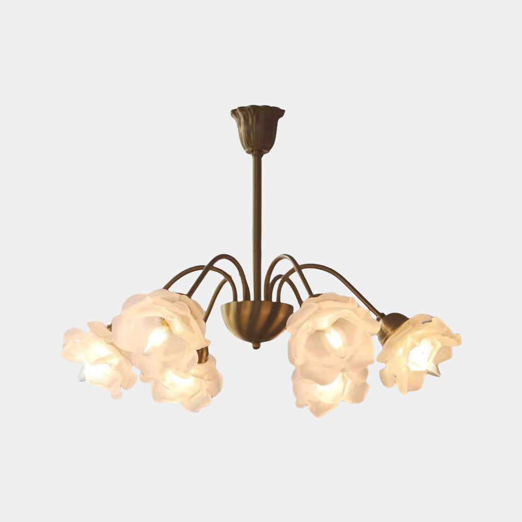 Chandelier Vintage Glass Rose Flower Iron Branch