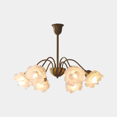 Chandelier Vintage Glass Rose Flower Iron Branch