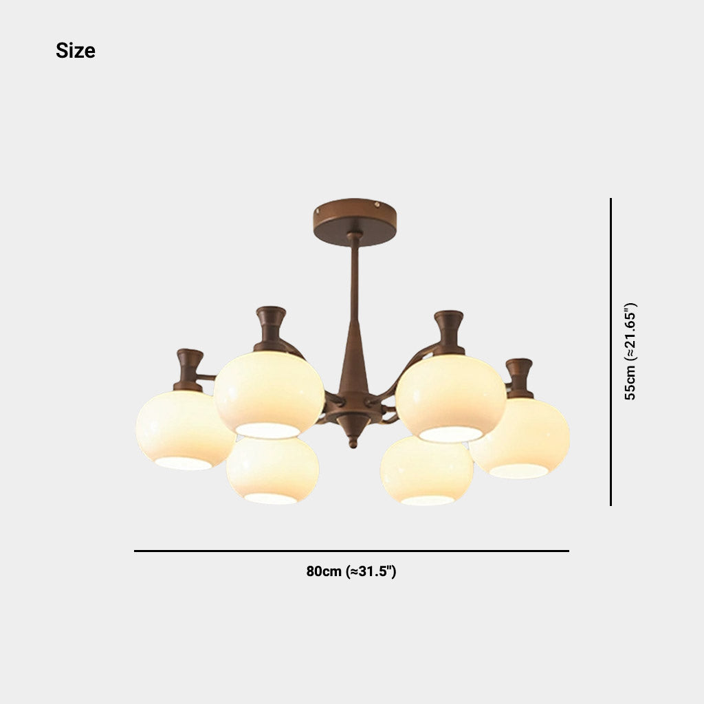 Chandelier Vintage Mid-century Bronze Glass Globe Size