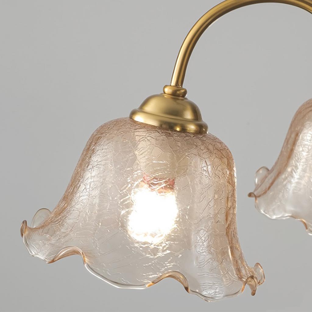 Chandelier Vintage Walnut Wood Amber Glass Flower Shade
