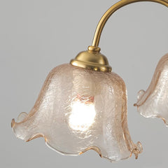 Chandelier Vintage Walnut Wood Amber Glass Flower Shade