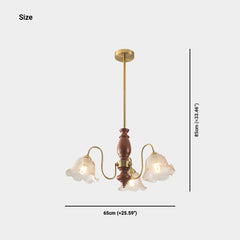 Chandelier Vintage Walnut Wood Amber Glass Flower Size