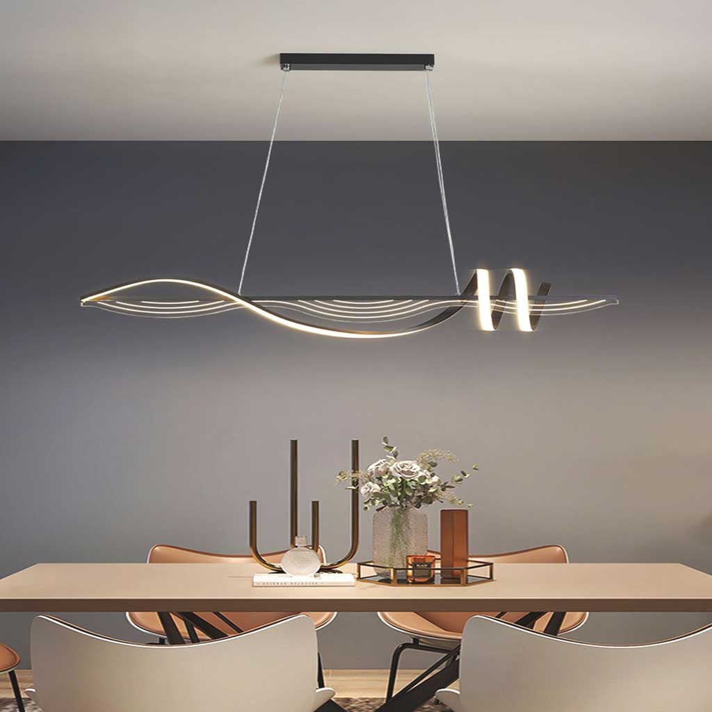 Chandelier Wavy Dimmable Black Dining Table