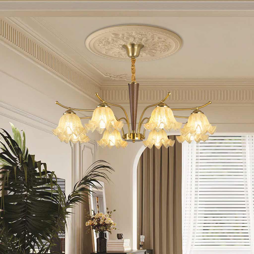 Chandelier Yellow Glass Flower Lily of the Valley Living Room