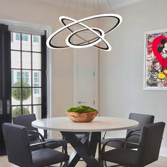 Chic Aluminum Acrylic Orbit 3 Ring Circle Chandelier Dining Room