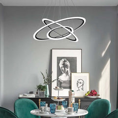 Chic Aluminum Acrylic Orbit 3 Ring Circle Chandelier Dining Table