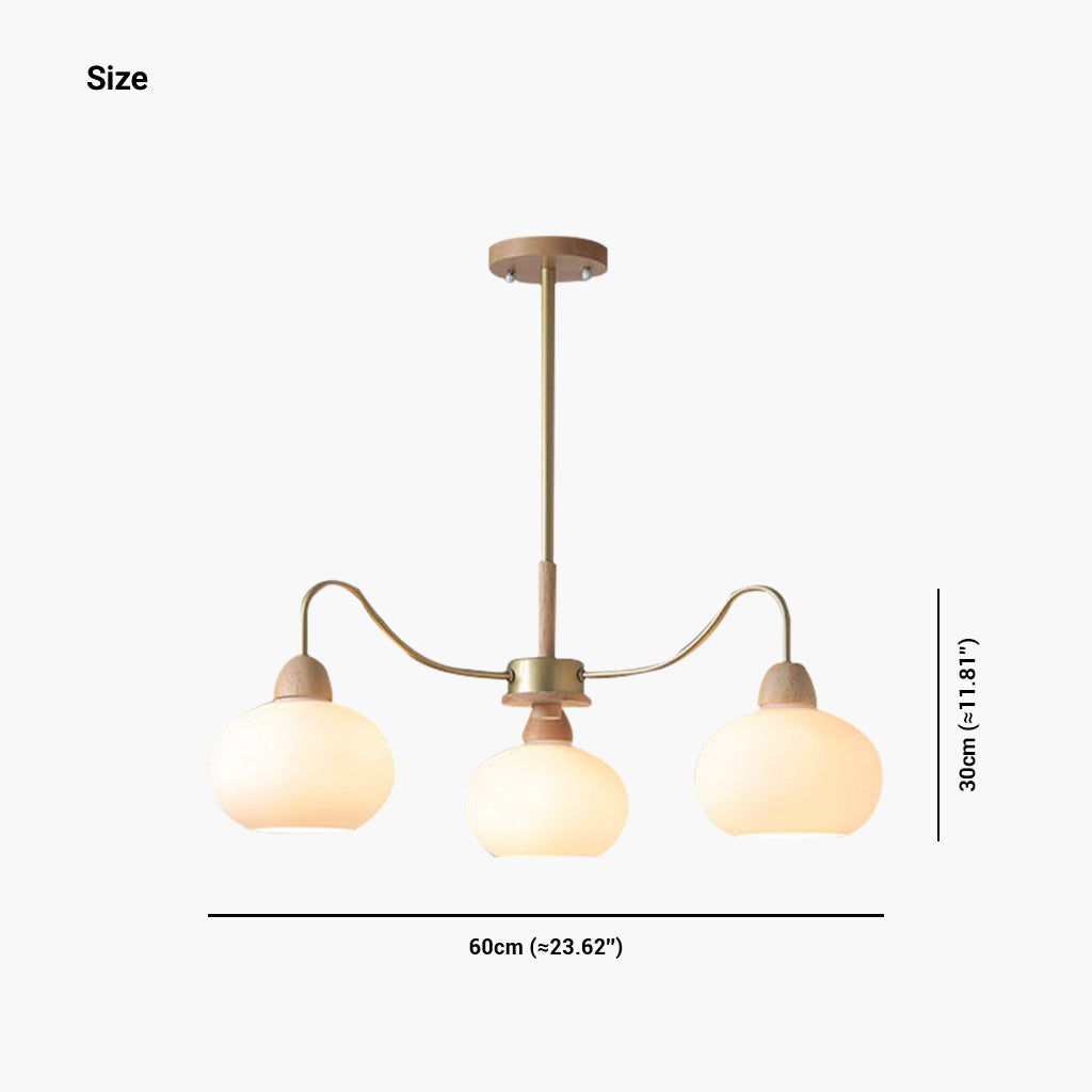 Chic Bauhaus Wood Glass Chandelier 3 Lights Size