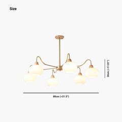 Chic Bauhaus Wood Glass Chandelier 6 Lights Size