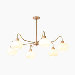 Chic Bauhaus Wood Glass Chandelier 6 Lights 