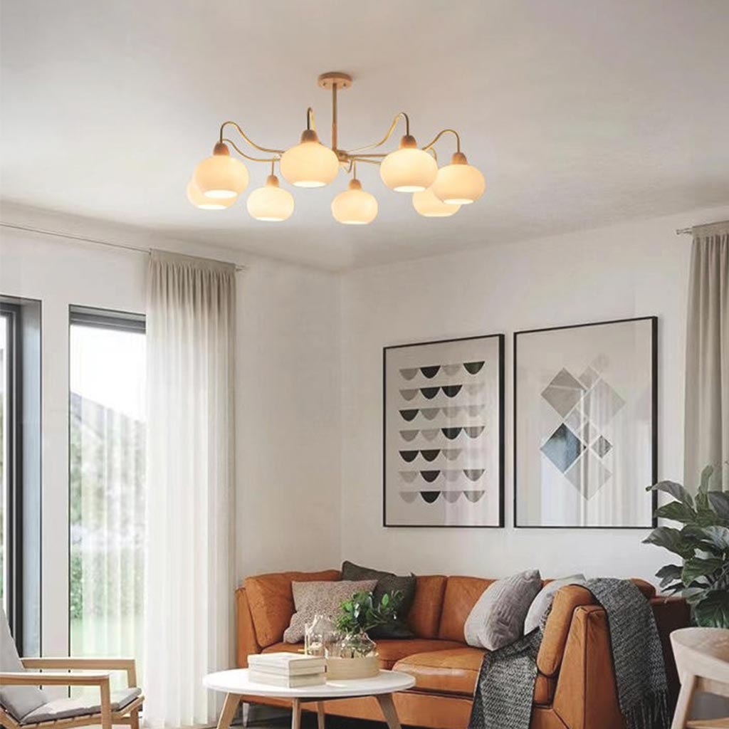 Chic Bauhaus Wood Glass Chandelier 8 Lights Living Room