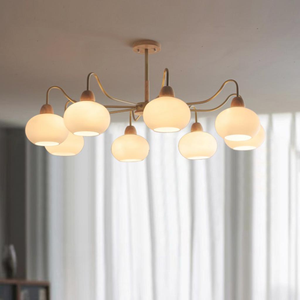 Chic Bauhaus Wood Glass Chandelier 8 Lights Room