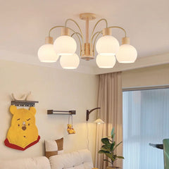 Chic Cream Wood and Glass Chandelier 6 Lights Living Room      