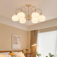 Chic Cream Wood and Glass Chandelier Bedroom