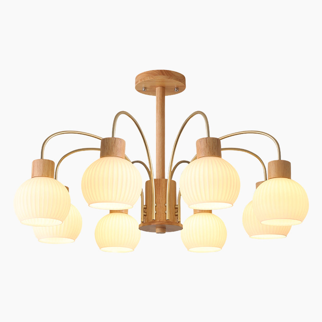 Chic Cream Wood and Glass Chandelier Main 8 Lights     