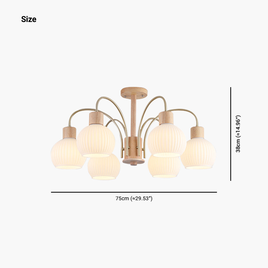 Chic Cream Wood and Glass Chandelier Size 6 Lights 