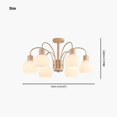Chic Cream Wood and Glass Chandelier Size 6 Lights 