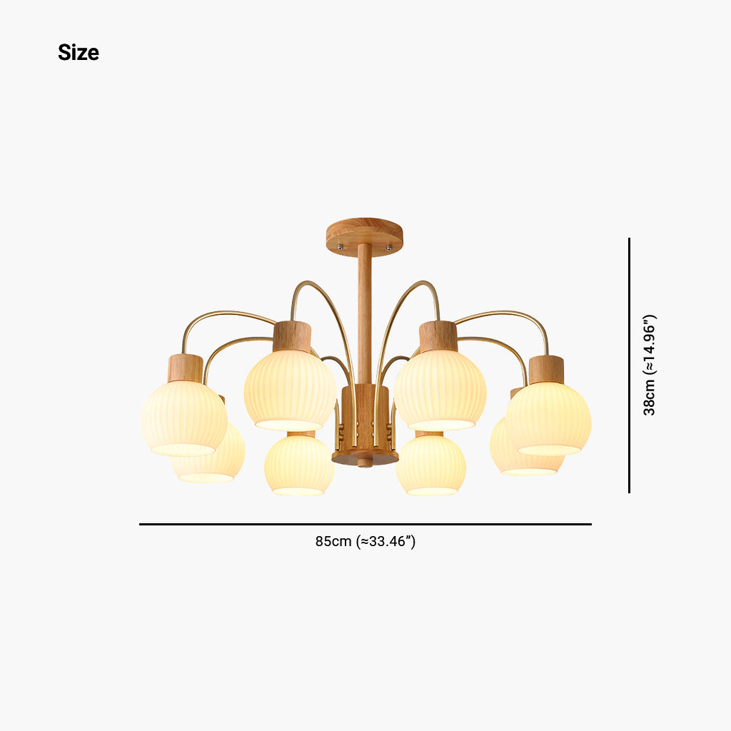 Chic Cream Wood and Glass Chandelier 8 Lights Size