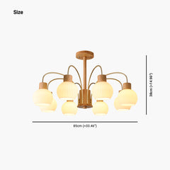 Chic Cream Wood and Glass Chandelier 8 Lights Size