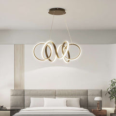Chic LED Circular Linear Metal Hanging Chandelier Bedroom Black