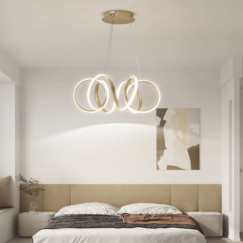 Chic LED Circular Linear Metal Hanging Chandelier Bedroom Gold