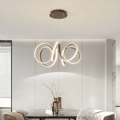 Chic LED Circular Linear Metal Hanging Chandelier Dining Room Black
