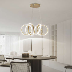 Chic LED Circular Linear Metal Hanging Chandelier Dining Room Gold