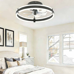 Ventilatore da soffitto circolare con luce semi-incasso silenzioso, bianco e nero