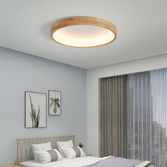 Circular Natural Wood Flush Mount Ceiling Light Bedroom