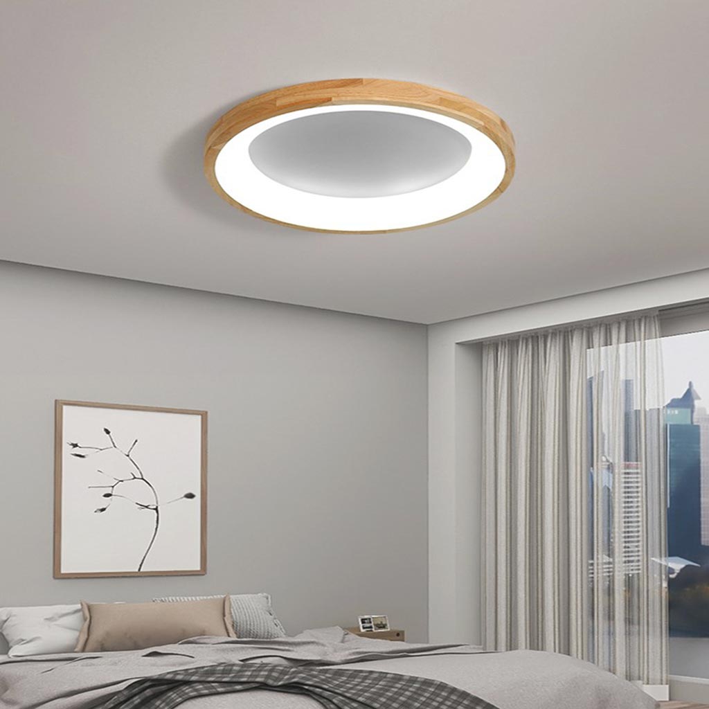 Circular Natural Wood Flush Mount Ceiling Light Nordic