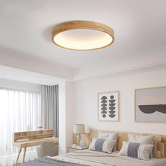 Circular Natural Wood Flush Mount Ceiling Light Room