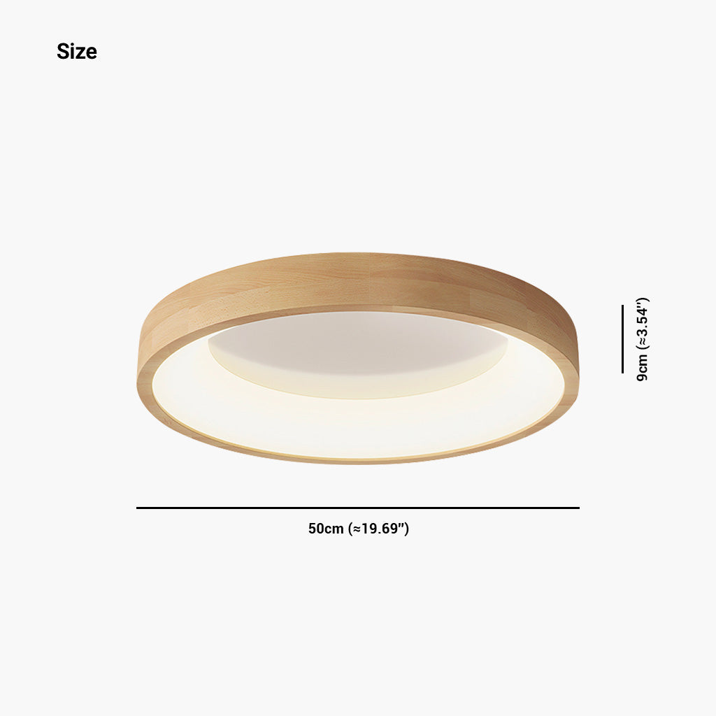 Circular Natural Wood Flush Mount Ceiling Light Size