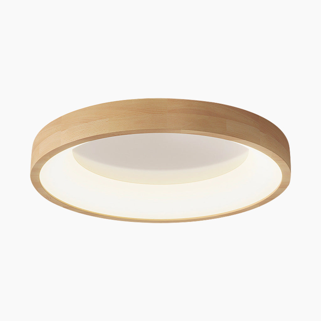 Circular Natural Wood Flush Mount Ceiling Light