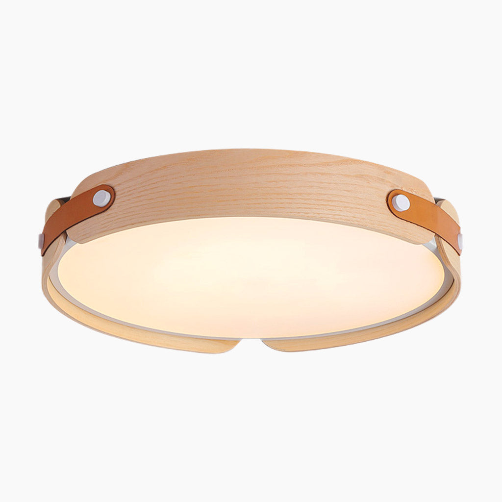 Circular Wood Leather Flush Mount Ceiling Light Main