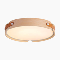 Circular Wood Leather Flush Mount Ceiling Light Main