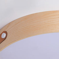 Circular Wood Leather Flush Mount Ceiling Light Materials