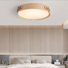 Circular Wood Leather Flush Mount Ceiling Light Room