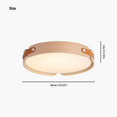 Circular Wood Leather Flush Mount Ceiling Light Size