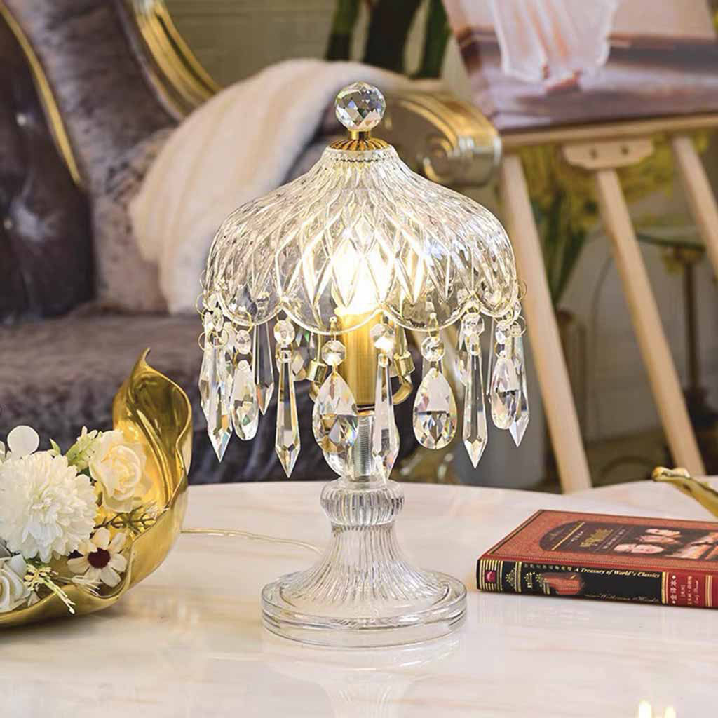 Clear Glass Crystal Droplet Table Lamp Dining Room