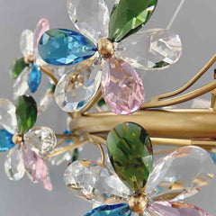 Lámpara de araña de cristal de colores con ramas de latón