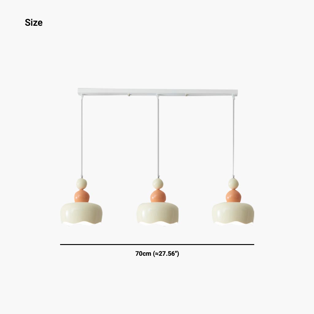 Cream Ambient Metal Hanging Pendant Light 3 Heads Size