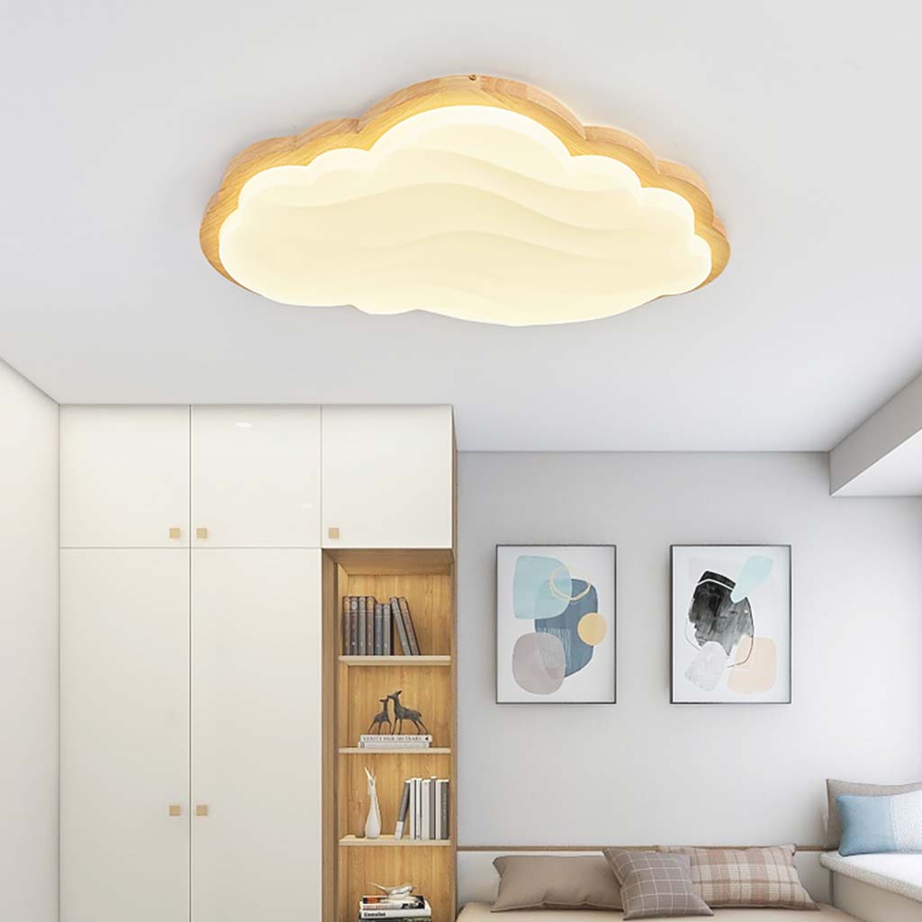 Ceiling Light Cream Cloud Starry Sky for Kids Room Wood Acrylic L63cm x W36cm x H6cm L24.8 x W14.17 x H2.36 42W Log White