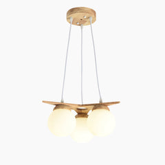 Cream White Wood Glass Globe Balloon Chandelier Main 3 Lights