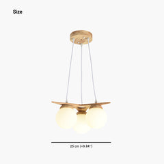 Cream White Wood Glass Globe Balloon Chandelier Size 3 Lights